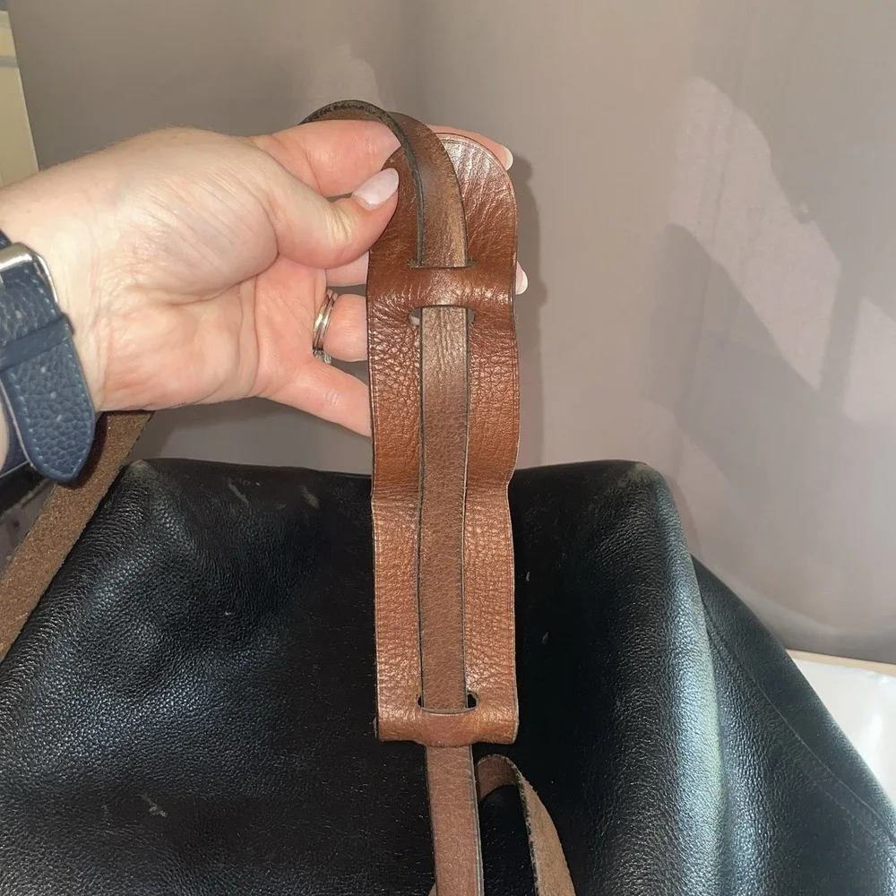 Madewell Black Leather Top Handle Zipper Tote Shoulder Bag Purse Crossbody EUC